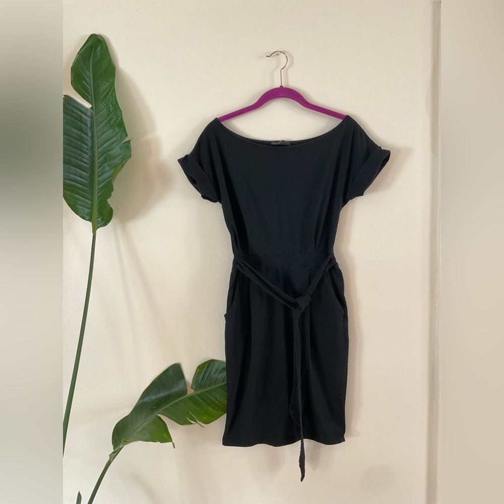 Pretty Garden Black Sheath Dress with Waist Tie - Size s